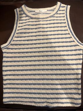 Striped Sleeveless Knit Tank Top - Blue & White